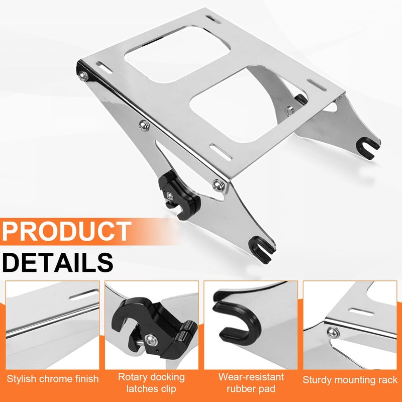 AUFER Detachable Chrome Rear Trunk Two Up Luggage Rack Mounting Bracket Rack Compatible with for Touring Road King Street Glide Road Glide Electra Glide Tour Pack Pak 2014-2024 - Image 4